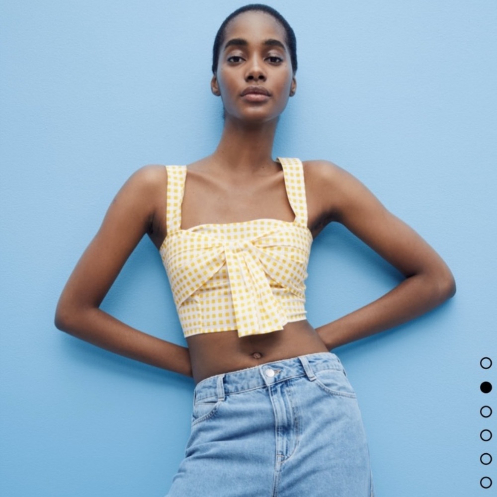 Zara gingham yellow tie front crop top